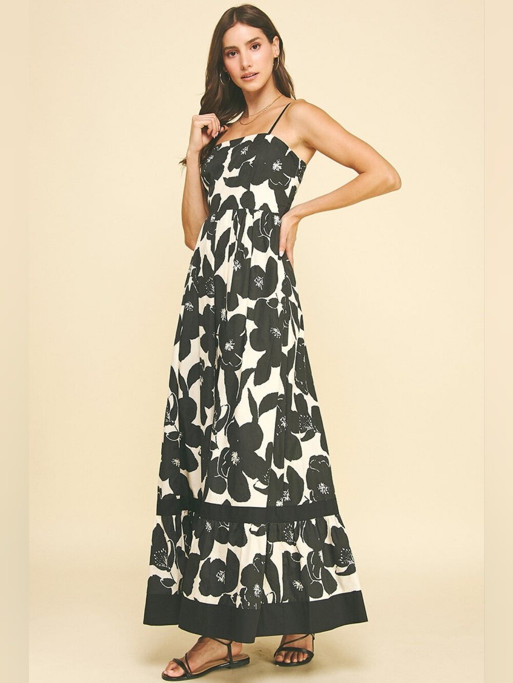 NWT Floral Tiered Black Maxi Dress S/M/L - Picture 4 of 5
